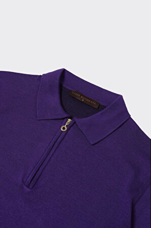 Fermuarlı Polo Yaka Erkek Pamuklu Triko Kazak-KAW6700W