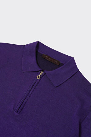 Fermuarlı Polo Yaka Erkek Pamuklu Triko Kazak