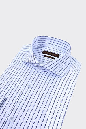 Erkek İtalyan Yaka Slim Fit Pamuklu Çizgili Gömlek-KAW4018S