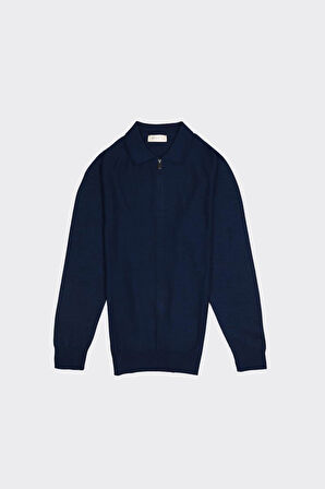 Erkek Fermuarlı Polo Yaka Triko-KAX6705W