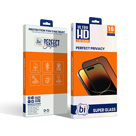 Bİ 2,5D PRIVACY SUPER GLASS IPHONE 16 PRO EKRAN KO