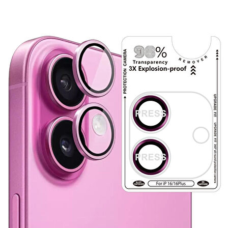 Bİ METAL RİNG IPHONE 16/16 PLUS PEMBE KAMERA KORUYUCU