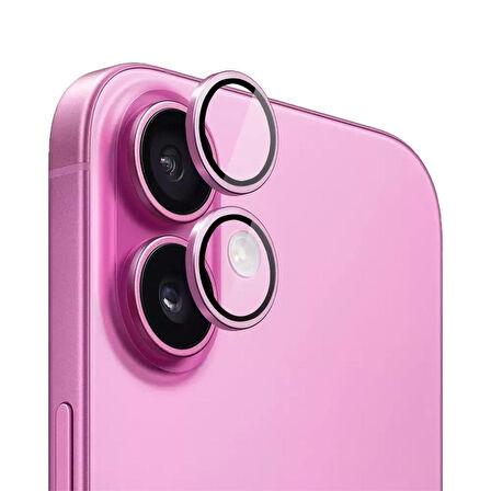 Bİ METAL RİNG IPHONE 16/16 PLUS PEMBE KAMERA KORUYUCU