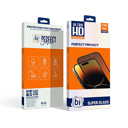 Bİ 2,5D PRIVACY SUPER GLASS IPHONE 17 PRO MAX EKRAN KORUYUCU