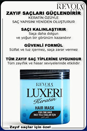 Revola Luxeri İnce Telli Saçlar İçin Tuzsuz Saç Maskesi 500 Ml Keratin