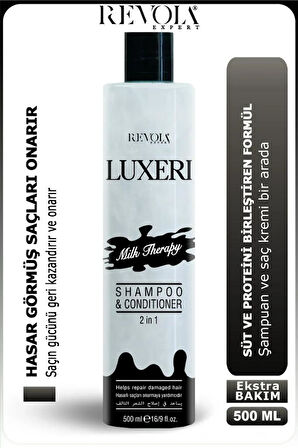 Revola Luxeri 2'si 1 Arada Şampuan ve Kondisyoner Yıpranmış Saçlar İçin Onarıcı 500 Ml Milk Therapy