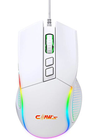 Claw's Crossfire V1 12800 Dpi Full Wide RGB Özel ABS Doku & Claw's Reflex Örgü Kablolu Gaming Mouse - Beyaz