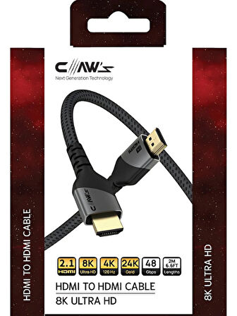 Claw's 8K UHD HDMI 2.1 48 Gbps / 24K Gold / Alüminyum Gövdeli 8K 60Hz-4K 120Hz-2K 240HZ-FHD 240Hz Destekli Premium HDMI Kablo (C-HP-B1)