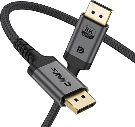 Claw's 8K UHD DisplayPort v1.4 32.4 Gbps / 24K Gold / Alüminyum Gövdeli 8K 60Hz-4K 120Hz-2K 240HZ-FHD 240Hz Destekli G-Sync & FreeSync Premium DisplayPort Kablo (C-DPP-B1)