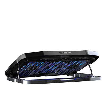 Claw's Tornado 4x Turbo LED Fan - Ayarlabilir Fan Hızı & 6 Farklı Stand Yükseklik Kademesi - 2 USB Portlu - Metal Mesh Zemin -  LCD Ekranlı Notebook Soğutucu - Siyah (9"-17" Boyut Destekli)
