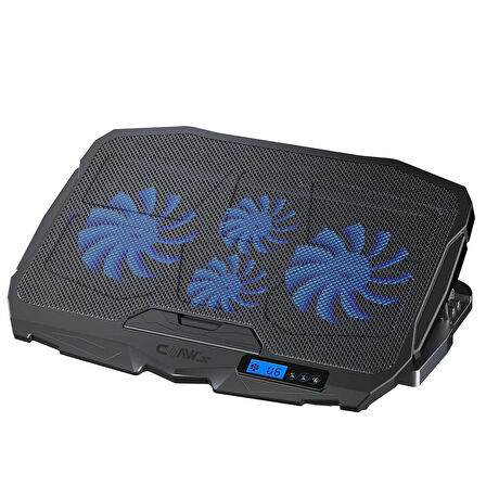 Claw's Tornado 4x Turbo LED Fan - Ayarlabilir Fan Hızı & 6 Farklı Stand Yükseklik Kademesi - 2 USB Portlu - Metal Mesh Zemin -  LCD Ekranlı Notebook Soğutucu - Siyah (9"-17" Boyut Destekli)