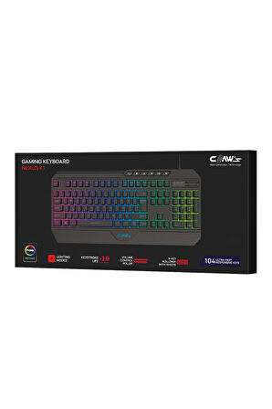 Claw's Nexus K1 RGB Full Membran 104 Tuşlu Ekstra Multimedya / Rollover Ses Kontrol Mekanizmalı & Claw's Reflex Örgü Kablolu Gaming Klavye (11 Farklı RGB Efektli)