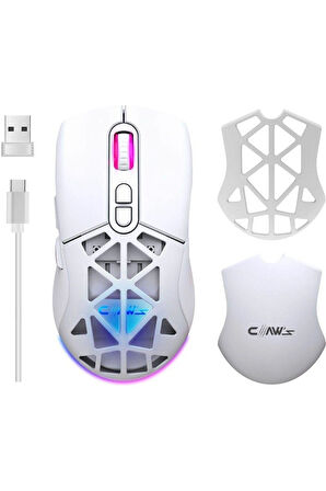 Nexus Air V1 10000 Dpi Pixart PMW3325 Sensör Değiştirilebilir Kapak RGB Kablosuz Gaming Mouse Beyaz