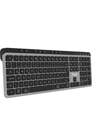 Throne Elite K1 Sessiz Switch 110+8 Multimedya Tuşlu Windows & Macos Uyumlu Premium Alüminyum-Metal Kablosuz Ofis Klavyesi (2.4ghz + Çift Bluetooth Profili)