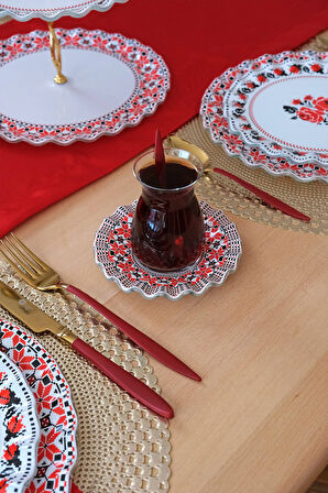 Glore Carmine 6 Kişilik Çay Tabağı Takımı