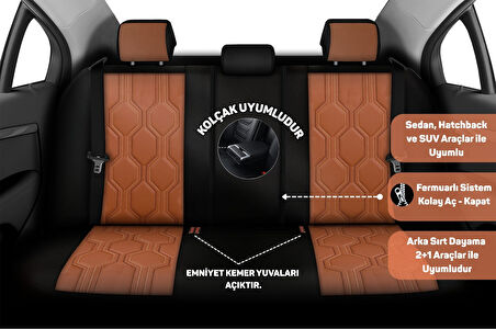 Minderland FA Serisi - Volkswagen Jetta ile uyumlu Koltuk Kılıfı, Deri / Taba