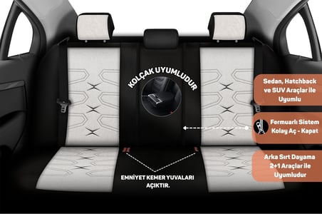 Minderland FA Serisi - Citroen C4 Cactus ile uyumlu Koltuk Kılıfı, Keten / Kemik Beyazı Melanj