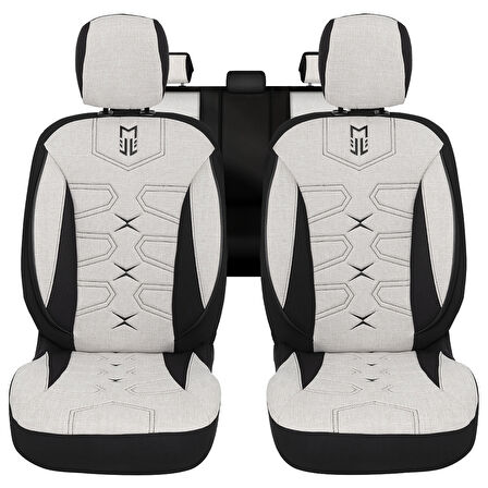 Minderland FA Serisi - Ford EcoSport ile uyumlu Koltuk Kılıfı, Keten / Kemik Beyazı Melanj