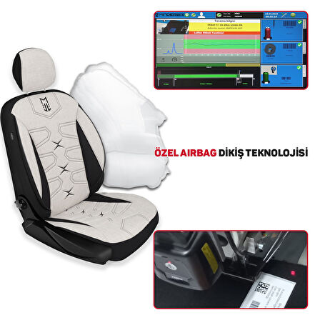 Minderland FA Serisi - Seat Alhambra ile uyumlu Koltuk Kılıfı, Keten / Kemik Beyazı Melanj