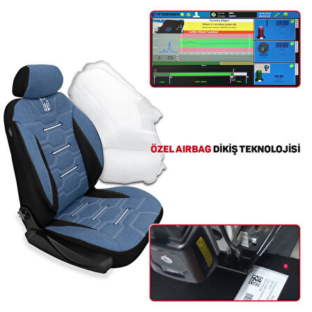 Minderland FA Serisi - Chevrolet Impala ile uyumlu Koltuk Kılıfı, Keten / Mavi Melanj