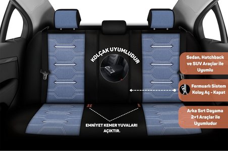 Minderland FA Serisi - Volkswagen Arteon ile uyumlu Koltuk Kılıfı, Keten / Mavi Melanj