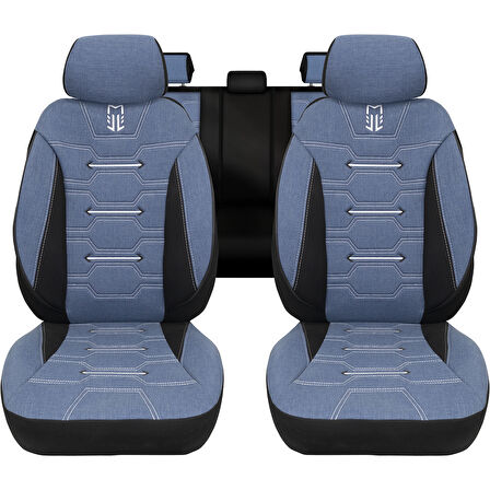Minderland FA Serisi - Volkswagen Jetta ile uyumlu Koltuk Kılıfı, Keten / Mavi Melanj