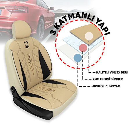 Minderland FA Serisi - Dodge Journey ile uyumlu Koltuk Kılıfı, Deri / Bej