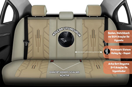 Minderland FA Serisi - Volkswagen Touran ile uyumlu Koltuk Kılıfı, Deri / Bej