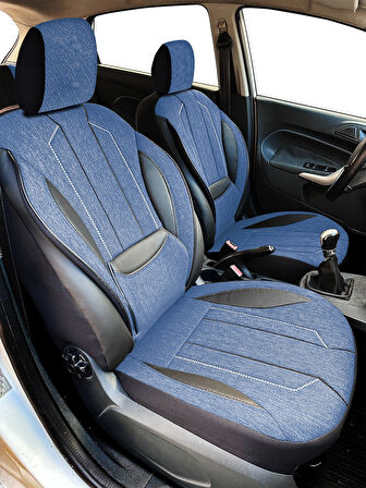 Minderland Axiom Comfort Serisi - Ford EcoSport ile uyumlu Koltuk Kılıfı, Keten / Mavi