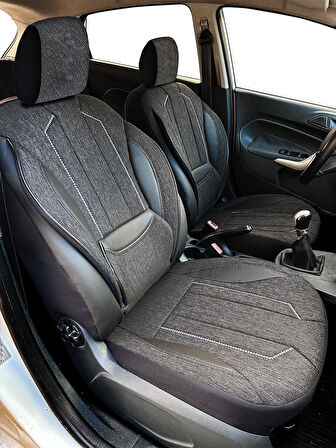 Minderland Axiom Comfort Serisi - Citroen C3 ile uyumlu Koltuk Kılıfı, Keten / Siyah