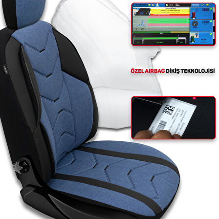 Verita Elegance Serisi - Honda Civic ile uyumlu Koltuk Kılıfı, Keten-Deri / Mavi