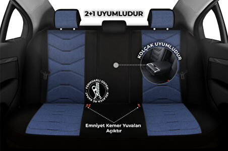 Verita Elegance Serisi - Hyundai Terracan ile uyumlu Koltuk Kılıfı, Keten-Deri / Mavi