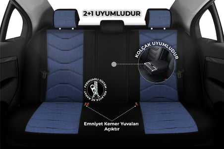 Verita Elegance Serisi - Ssangyong Actyon ile uyumlu Koltuk Kılıfı, Keten-Deri / Mavi