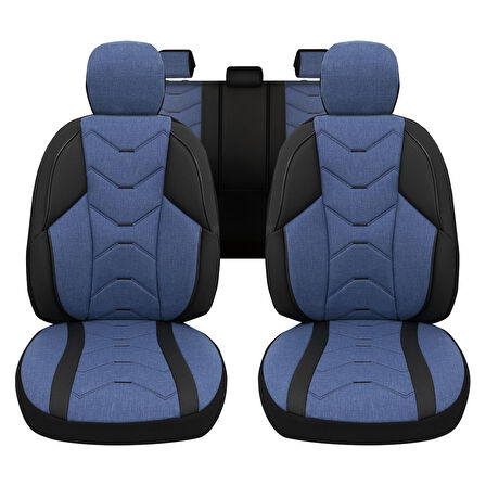 Verita Elegance Serisi - Toyota Corolla ile uyumlu Koltuk Kılıfı, Keten-Deri / Mavi