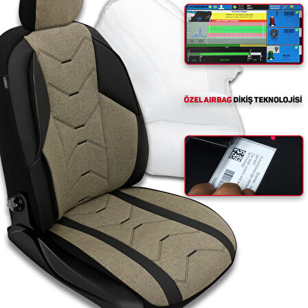 Verita Elegance Serisi - Citroen C2 ile uyumlu Koltuk Kılıfı, Keten-Deri / Haki