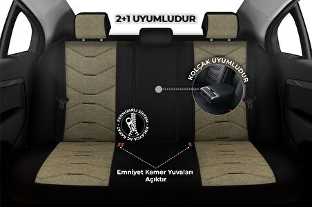 Verita Elegance Serisi - Kia Sportage ile uyumlu Koltuk Kılıfı, Keten-Deri / Haki