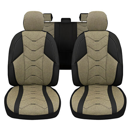 Verita Elegance Serisi - Renault 11 ile uyumlu Koltuk Kılıfı, Keten-Deri / Haki