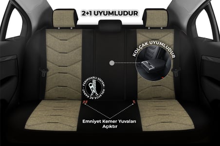 Verita Elegance Serisi - Seat Ibiza ile uyumlu Koltuk Kılıfı, Keten-Deri / Haki