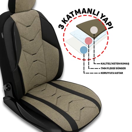 Verita Elegance Serisi - Subaru Outback ile uyumlu Koltuk Kılıfı, Keten-Deri / Haki