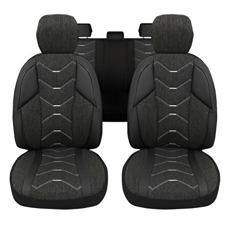 Verita Elegance Serisi - Chevrolet Captiva ile uyumlu Koltuk Kılıfı, Keten-Deri / Siyah