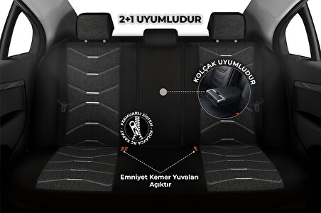 Verita Elegance Serisi - Peugeot 407 ile uyumlu Koltuk Kılıfı, Keten-Deri / Siyah