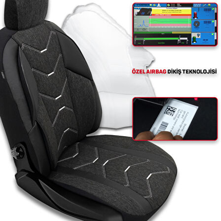 Verita Elegance Serisi - Seat Tarraco ile uyumlu Koltuk Kılıfı, Keten-Deri / Siyah