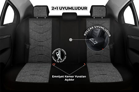 Verita Elegance Serisi - Fiat Egea ile uyumlu Koltuk Kılıfı, Keten-Deri / Gri