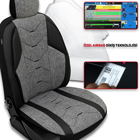 Verita Elegance Serisi - Seat Cordoba ile uyumlu Koltuk Kılıfı, Keten-Deri / Gri