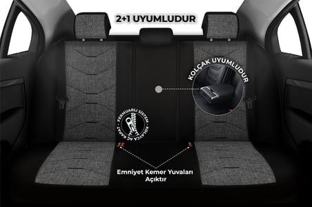 Verita Elegance Serisi - Volkswagen ID.3 ile uyumlu Koltuk Kılıfı, Keten-Deri / Gri