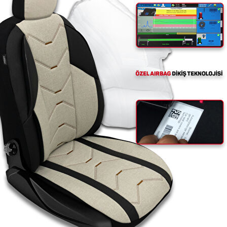 Verita Elegance Serisi - Citroen C6 ile uyumlu Koltuk Kılıfı, Keten-Deri / Krem