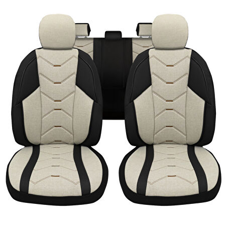 Verita Elegance Serisi - Renault Grand Scenic ile uyumlu Koltuk Kılıfı, Keten-Deri / Krem