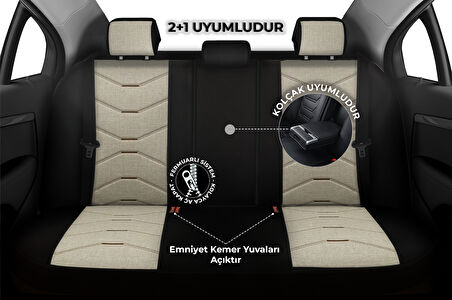Verita Elegance Serisi - Fiat Doblo ile uyumlu Koltuk Kılıfı, Keten-Deri / Krem