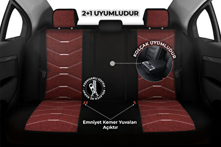 Verita Elegance Serisi - Ford Fiesta ile uyumlu Koltuk Kılıfı, Keten-Deri / Bordo