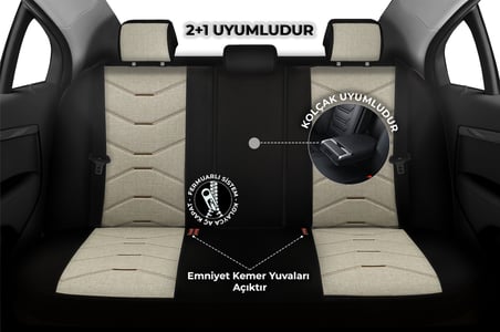 Verita Elegance Serisi - Nissan Qashqai ile uyumlu Koltuk Kılıfı, Keten-Deri / Krem